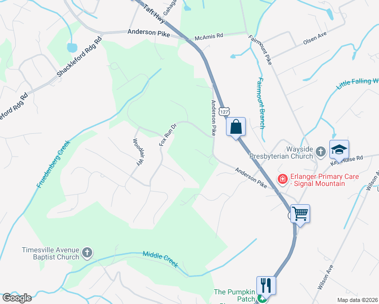 map of restaurants, bars, coffee shops, grocery stores, and more near 2833 Anderson Pike in Signal Mountain