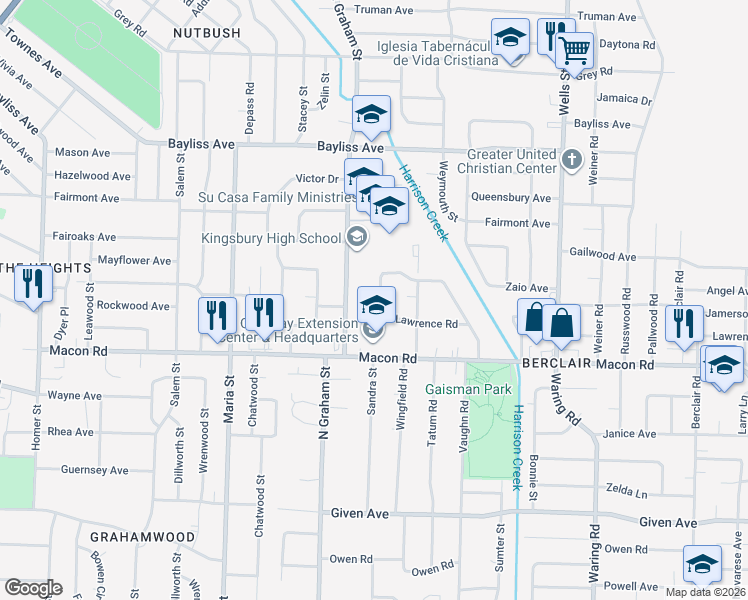 map of restaurants, bars, coffee shops, grocery stores, and more near 1205 Wingfield Road in Memphis