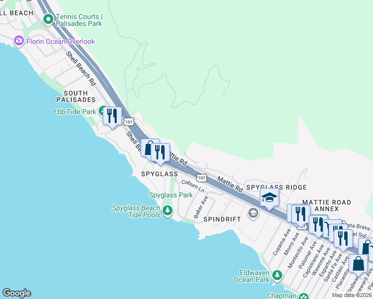 map of restaurants, bars, coffee shops, grocery stores, and more near 2738 Barcelona in Pismo Beach