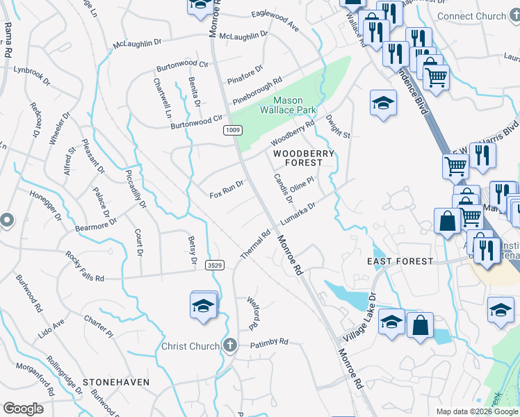 map of restaurants, bars, coffee shops, grocery stores, and more near 1439 Jodhpur Court in Charlotte