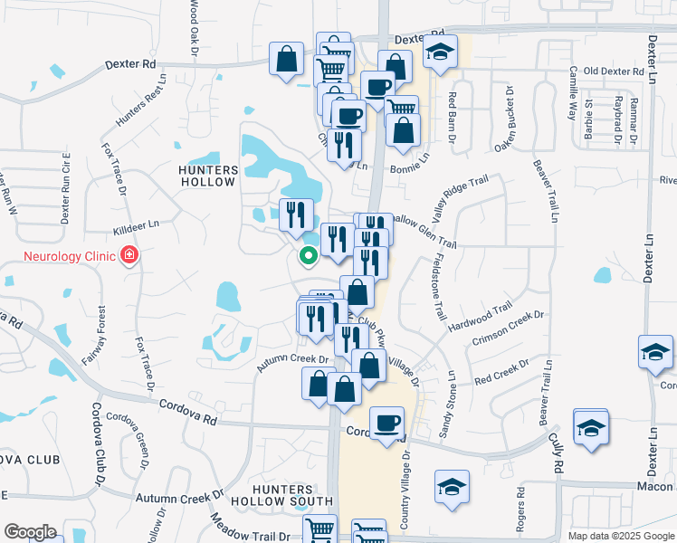 map of restaurants, bars, coffee shops, grocery stores, and more near 1425 North Germantown Parkway in Memphis