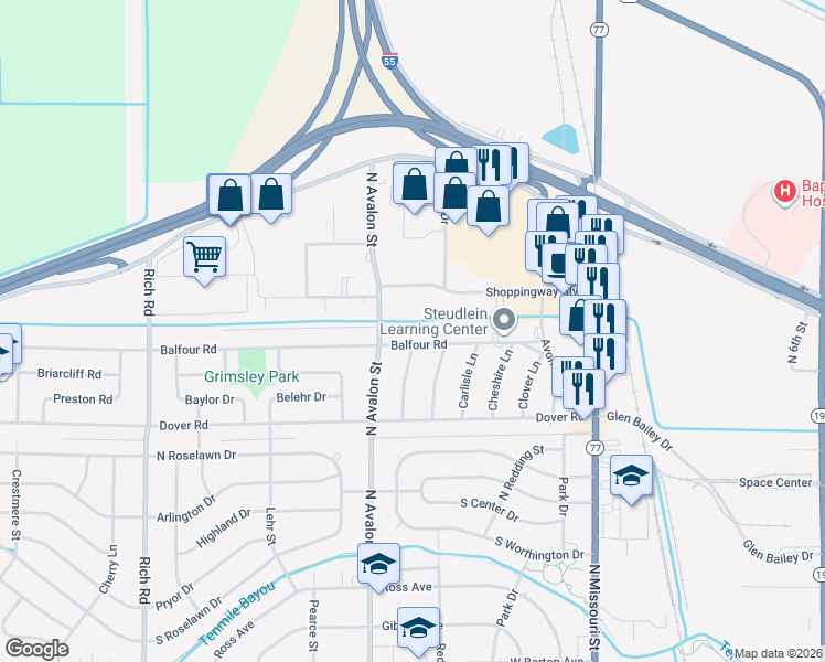 map of restaurants, bars, coffee shops, grocery stores, and more near 307 Balfour Road in West Memphis