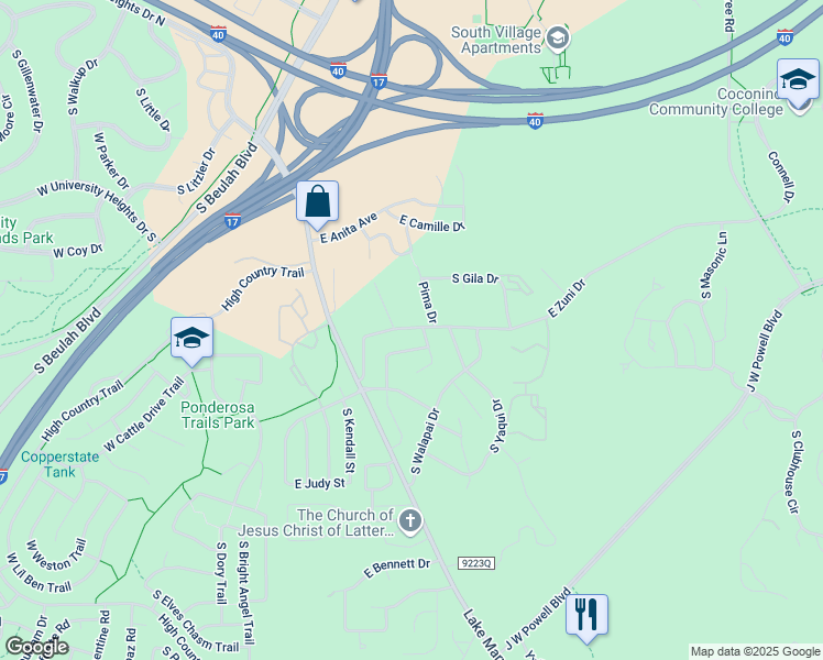 map of restaurants, bars, coffee shops, grocery stores, and more near 328 East Zuni Drive in Flagstaff