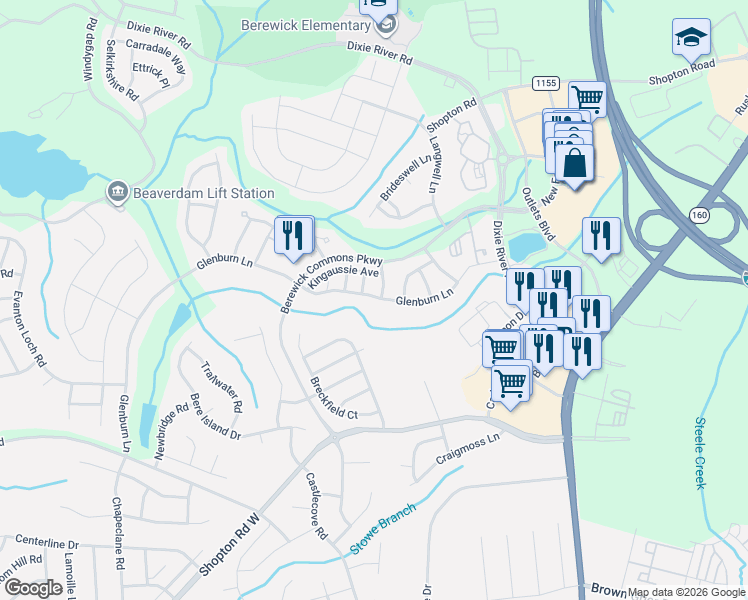 map of restaurants, bars, coffee shops, grocery stores, and more near in Charlotte