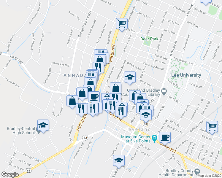 map of restaurants, bars, coffee shops, grocery stores, and more near 623 4th Street Northwest in Cleveland