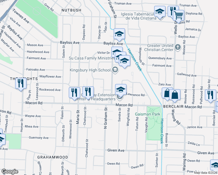 map of restaurants, bars, coffee shops, grocery stores, and more near 1203 North Graham Street in Memphis