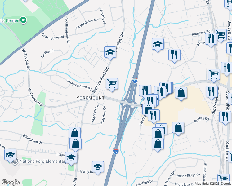 map of restaurants, bars, coffee shops, grocery stores, and more near in Charlotte