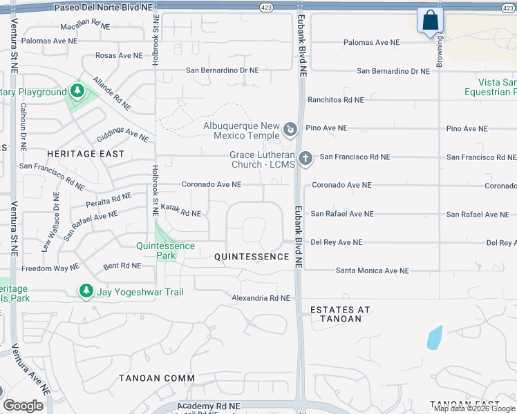 map of restaurants, bars, coffee shops, grocery stores, and more near 11204 Amman Avenue Northeast in Albuquerque