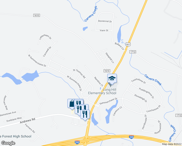 map of restaurants, bars, coffee shops, grocery stores, and more near 140 Nandina Court in Fayetteville