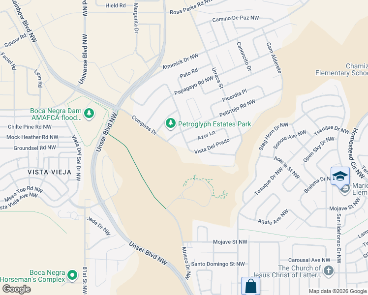map of restaurants, bars, coffee shops, grocery stores, and more near 7827 Aguila Street Northwest in Albuquerque