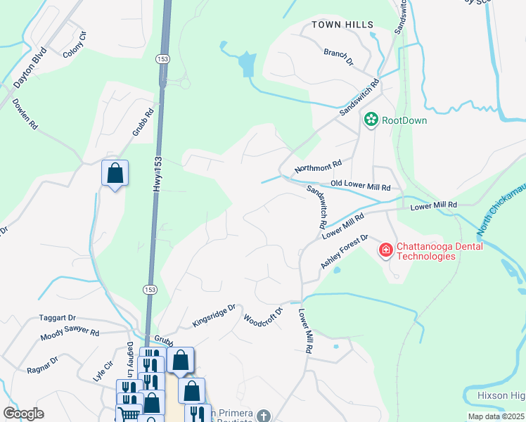 map of restaurants, bars, coffee shops, grocery stores, and more near 6307 Tudor Road in Chattanooga