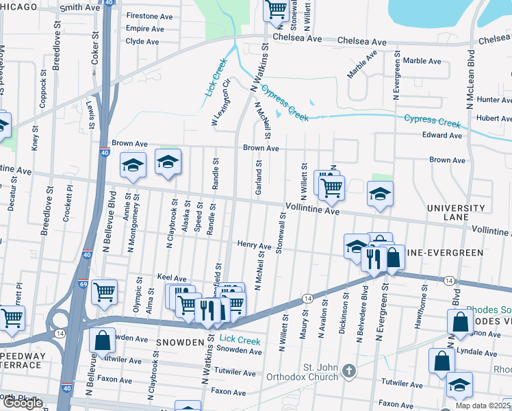 map of restaurants, bars, coffee shops, grocery stores, and more near 934 Garland Street in Memphis