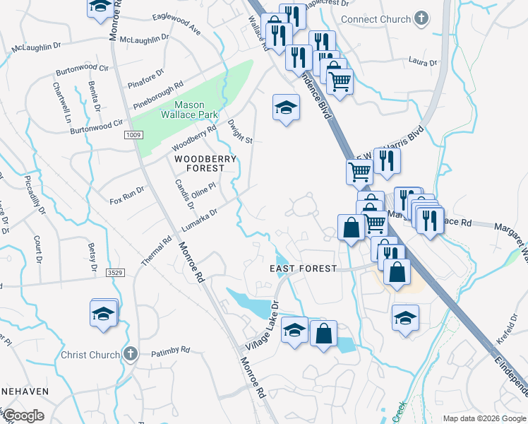 map of restaurants, bars, coffee shops, grocery stores, and more near 1710 Brian William Road in Charlotte
