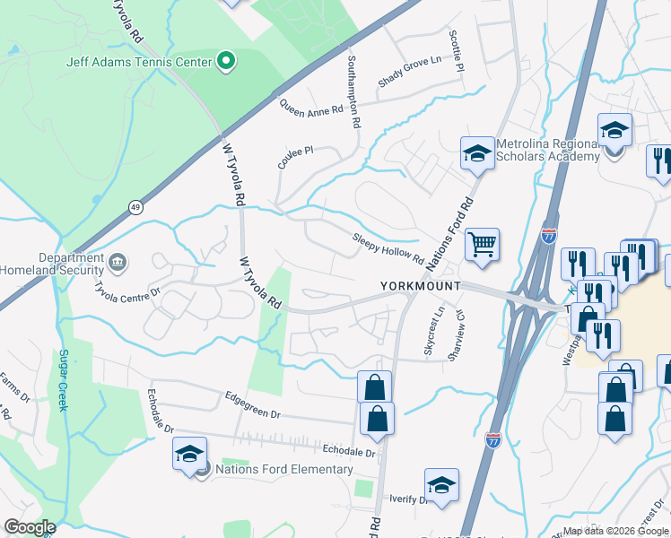 map of restaurants, bars, coffee shops, grocery stores, and more near 400 Westham Ridge Road in Charlotte