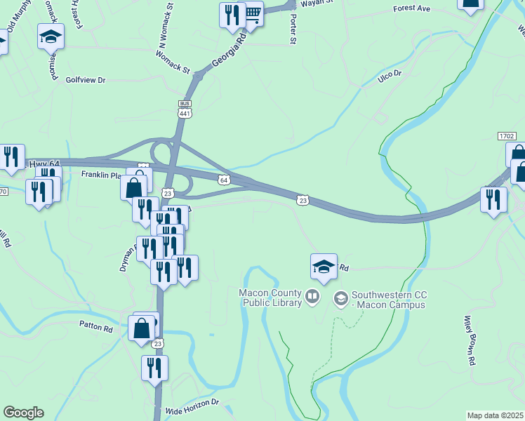 map of restaurants, bars, coffee shops, grocery stores, and more near 59 Firefly Lane in Franklin
