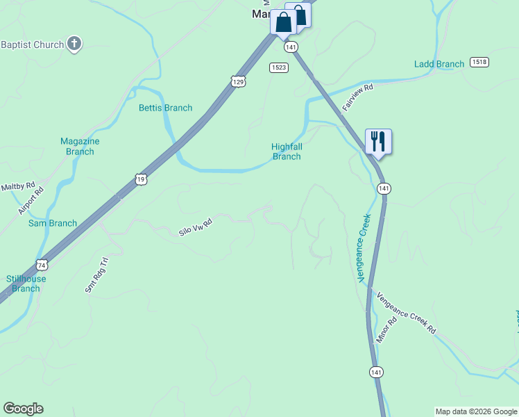 map of restaurants, bars, coffee shops, grocery stores, and more near 65 Over Silo Ridge in Marble