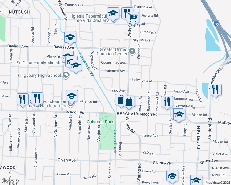 map of restaurants, bars, coffee shops, grocery stores, and more near 4249 Zaio Avenue in Memphis