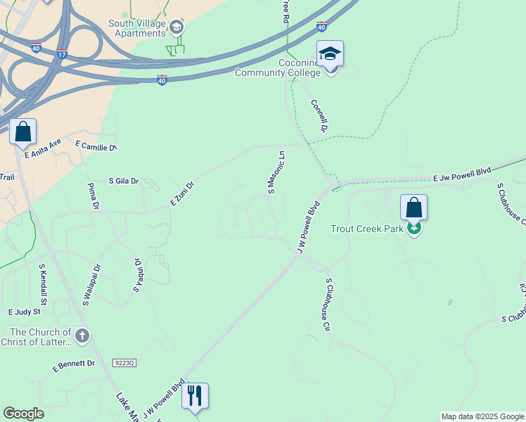 map of restaurants, bars, coffee shops, grocery stores, and more near 3196 Merryvale Lane in Flagstaff