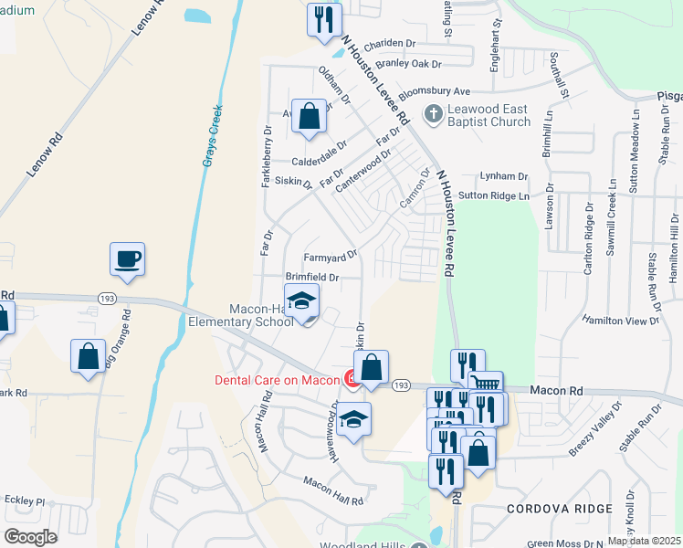 map of restaurants, bars, coffee shops, grocery stores, and more near 9888 Brimfield Drive in Shelby County