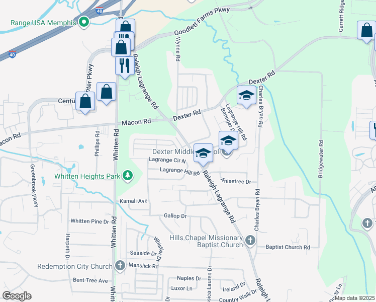 map of restaurants, bars, coffee shops, grocery stores, and more near 6935 Raleigh Lagrange Road in Shelby County
