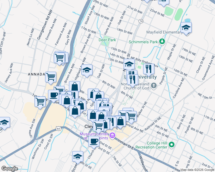 map of restaurants, bars, coffee shops, grocery stores, and more near 795 Worth Street Northwest in Cleveland