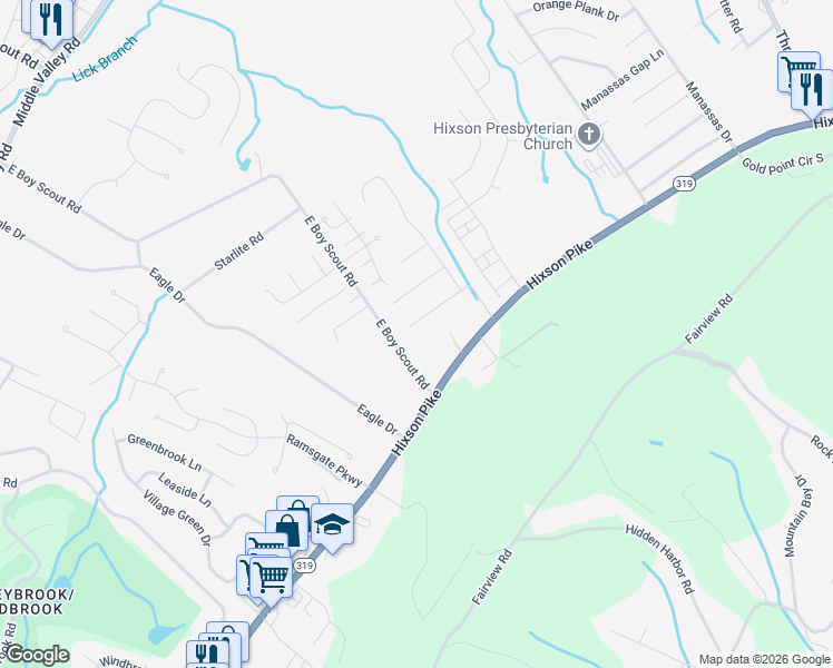 map of restaurants, bars, coffee shops, grocery stores, and more near 6700 West Point Drive in Middle Valley