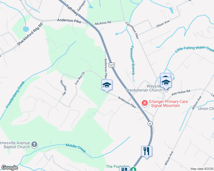 map of restaurants, bars, coffee shops, grocery stores, and more near 2902 Anderson Pike in Signal Mountain