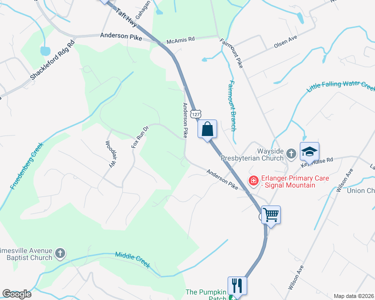 map of restaurants, bars, coffee shops, grocery stores, and more near 2902 Anderson Pike in Signal Mountain