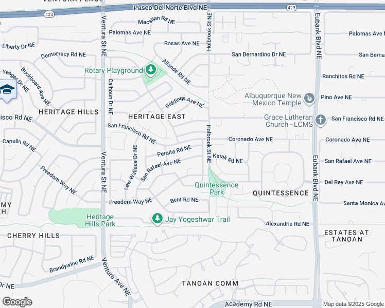 map of restaurants, bars, coffee shops, grocery stores, and more near 9617 San Rafael Avenue Northeast in Albuquerque