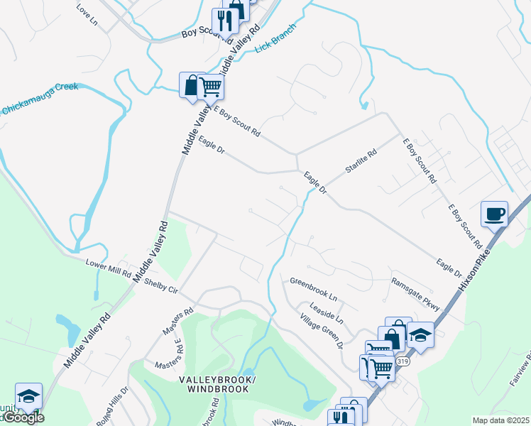 map of restaurants, bars, coffee shops, grocery stores, and more near 1513 Ramsgate Parkway in Chattanooga