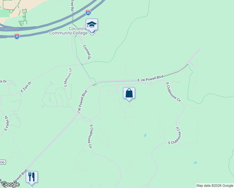 map of restaurants, bars, coffee shops, grocery stores, and more near 1711 Singletree Court in Flagstaff