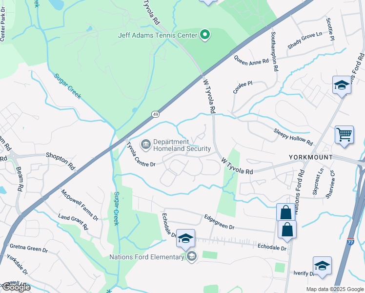 map of restaurants, bars, coffee shops, grocery stores, and more near 5908 Quercus Cove Court in Charlotte
