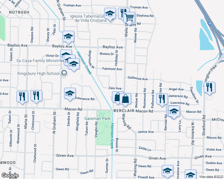 map of restaurants, bars, coffee shops, grocery stores, and more near 4249 Zaio Avenue in Memphis