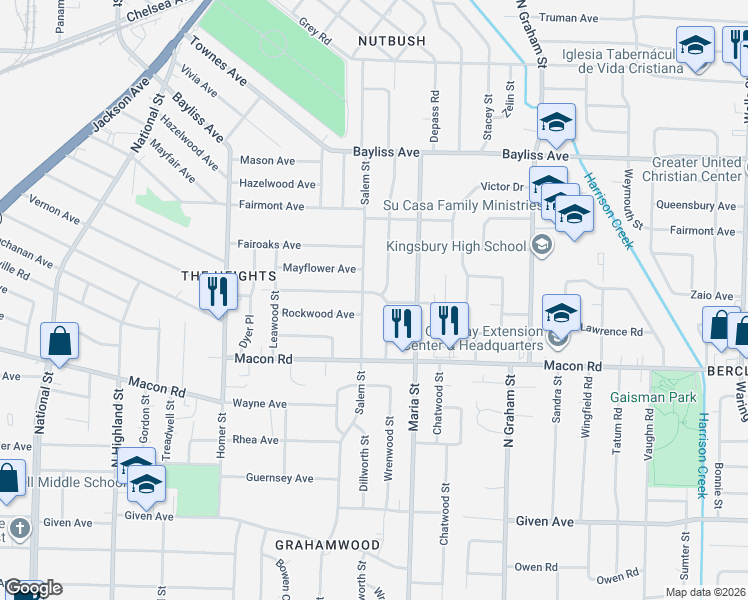 map of restaurants, bars, coffee shops, grocery stores, and more near 3838 Vernon Avenue in Memphis