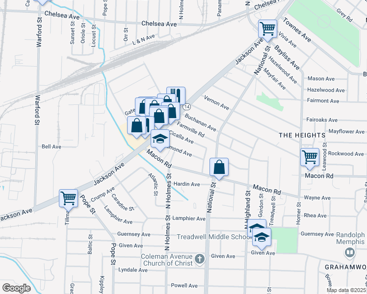 map of restaurants, bars, coffee shops, grocery stores, and more near 3347 Cicalla Avenue in Memphis
