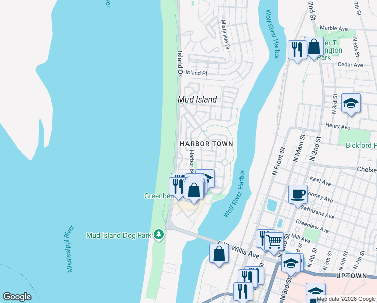 map of restaurants, bars, coffee shops, grocery stores, and more near 849 Harbor Isle Circle West in Memphis