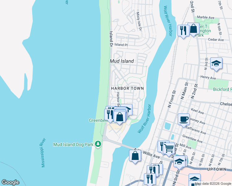 map of restaurants, bars, coffee shops, grocery stores, and more near 849 Harbor Isle Circle West in Memphis