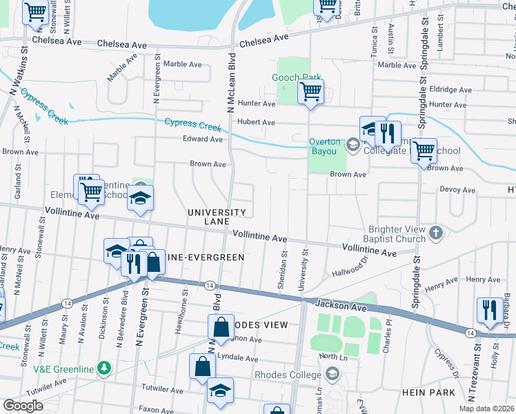 map of restaurants, bars, coffee shops, grocery stores, and more near 996 East Rainbow Drive in Memphis