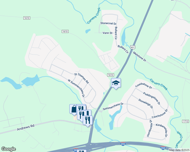 map of restaurants, bars, coffee shops, grocery stores, and more near 202 Nandina Court in Fayetteville
