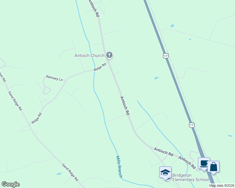 map of restaurants, bars, coffee shops, grocery stores, and more near 655 Antioch Road in New Bern