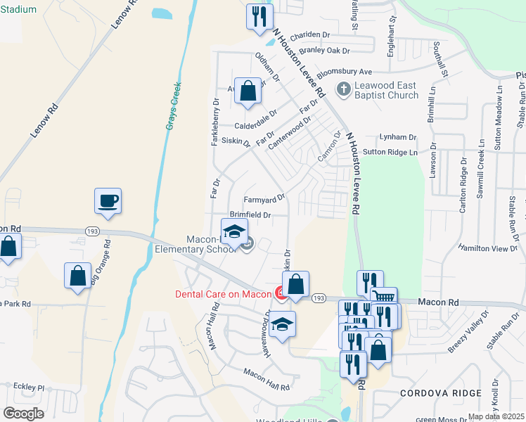 map of restaurants, bars, coffee shops, grocery stores, and more near 9888 Brimfield Drive in Shelby County