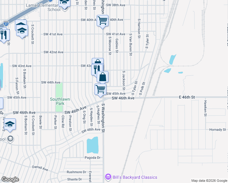 map of restaurants, bars, coffee shops, grocery stores, and more near 514 Southwest 45th Avenue in Amarillo