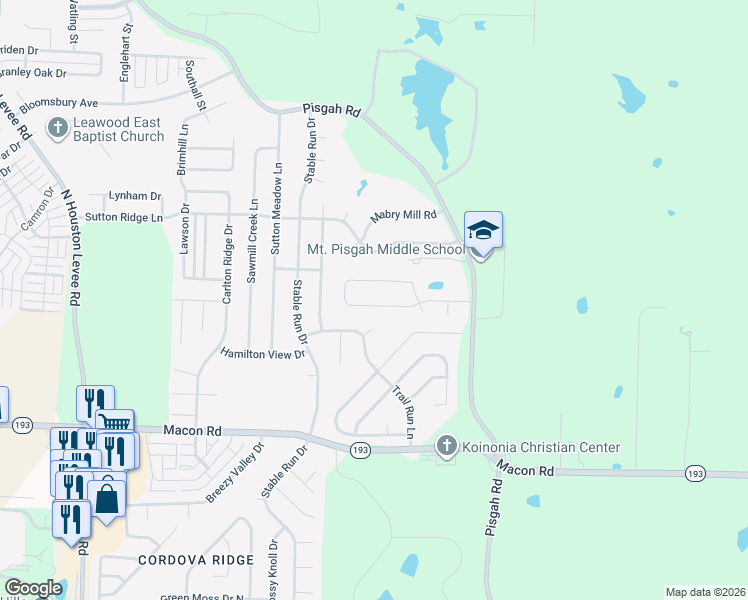map of restaurants, bars, coffee shops, grocery stores, and more near 10428 Redmond Drive in Shelby County