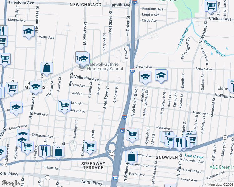 map of restaurants, bars, coffee shops, grocery stores, and more near 901 Crockett Place in Memphis