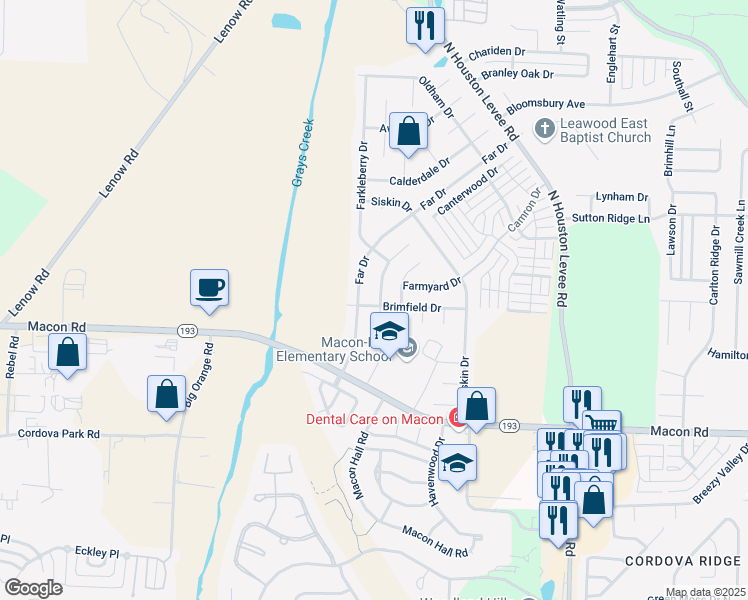 map of restaurants, bars, coffee shops, grocery stores, and more near 1437 Albon Cove in Shelby County