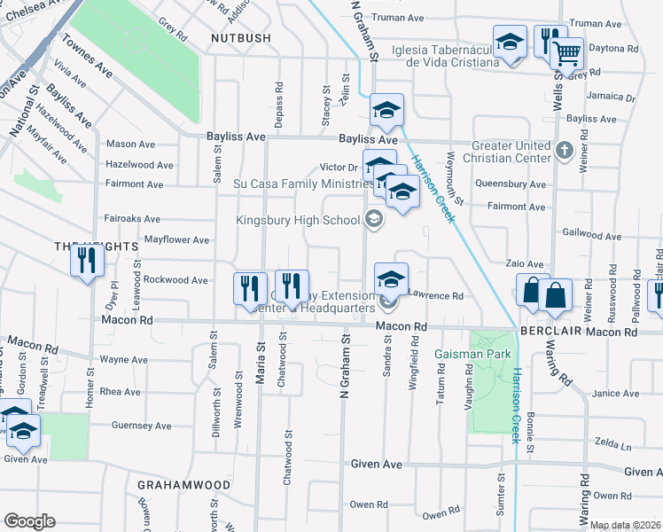 map of restaurants, bars, coffee shops, grocery stores, and more near 1209 Bradbury Drive in Memphis