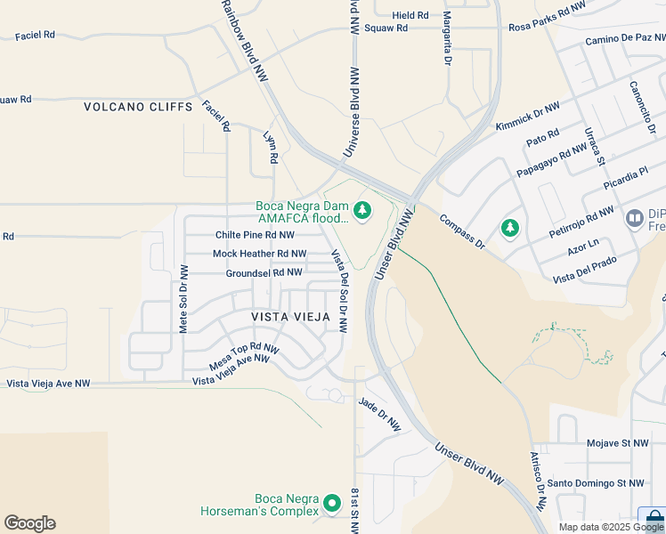 map of restaurants, bars, coffee shops, grocery stores, and more near 8205 Groundsel Road Northwest in Albuquerque