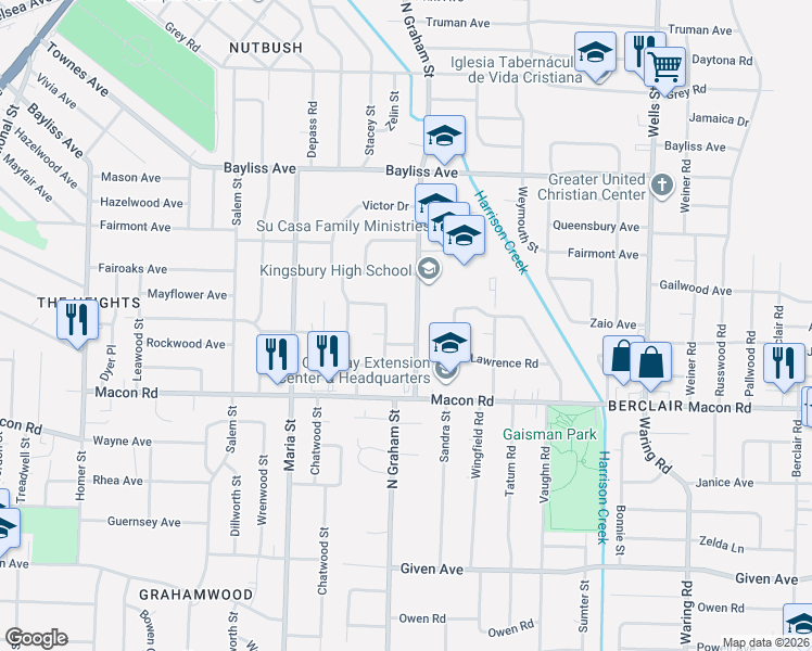 map of restaurants, bars, coffee shops, grocery stores, and more near 1203 North Graham Street in Memphis