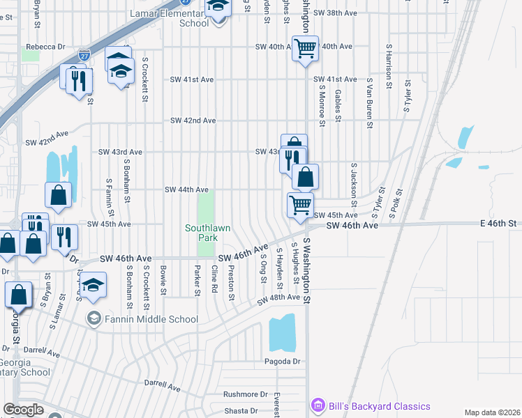 map of restaurants, bars, coffee shops, grocery stores, and more near 4410 South Hayden Street in Amarillo