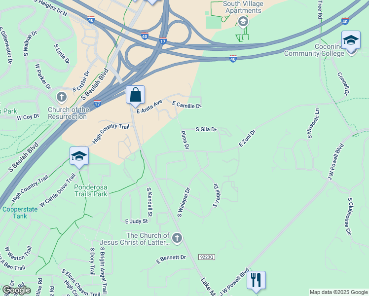map of restaurants, bars, coffee shops, grocery stores, and more near 328 East Zuni Drive in Flagstaff